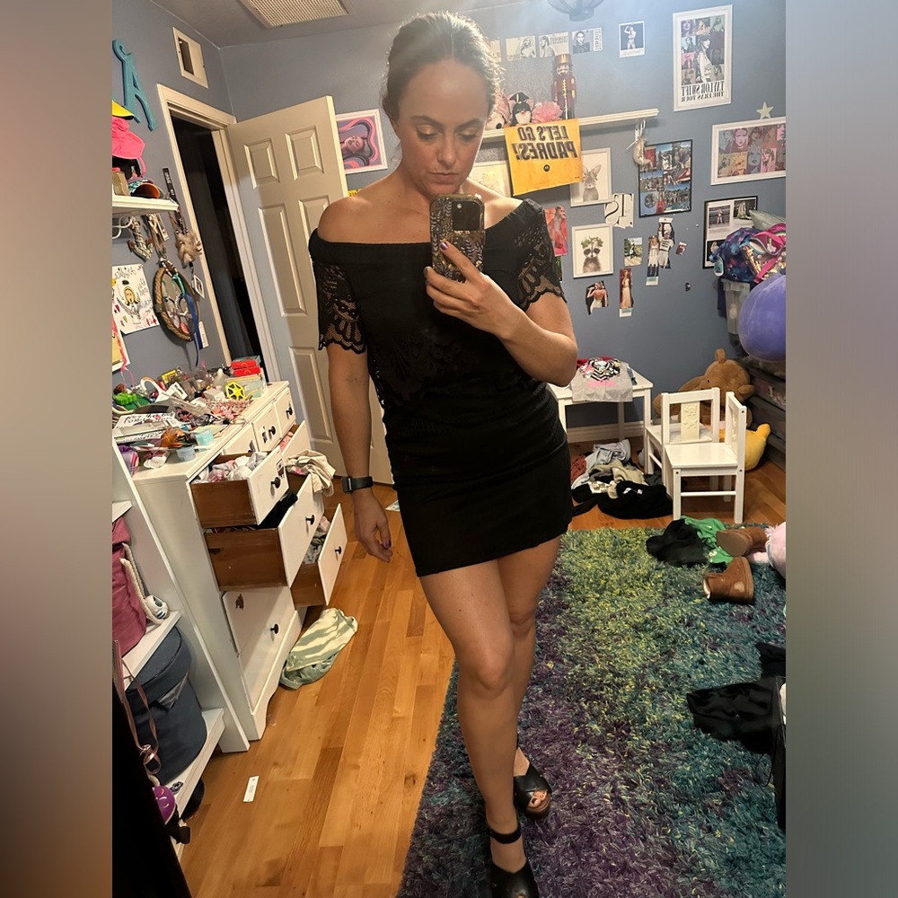 Top Shop Dress- Off shoulder black lace